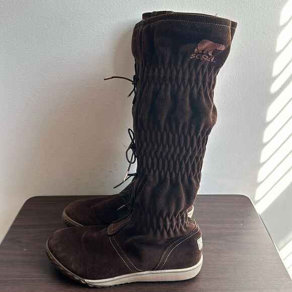Sorel Firenzy Suede Ruched Tall Boots Brown Sz 5.5 - Picture 3 of 8